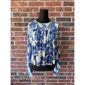 Free People Blue and White Floral Blouse